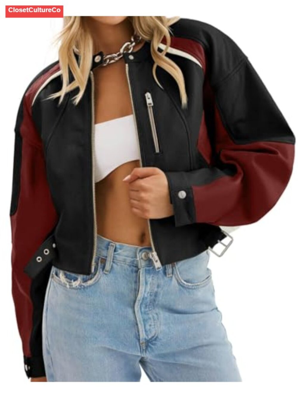 Faux Leather Bomber Jacket Cropped Moto Biker Zip Fall